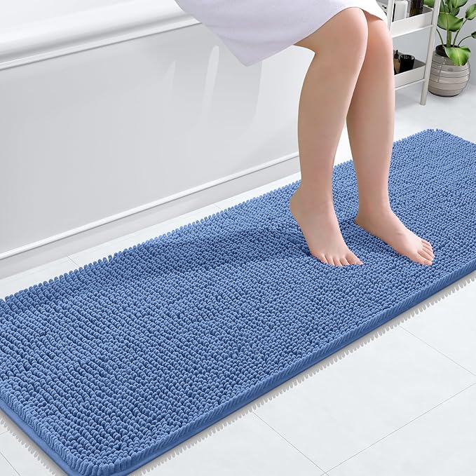 OLANLY Bathroom Runner Rugs 59x20, Extra Soft Absorbent Chenille Bath Rugs | Cornflower Blue, Quick-Drying Rubber Backing, Machine Washable Long Bath Mat for Bathroom Floor, Tub and Shower, Home Decor