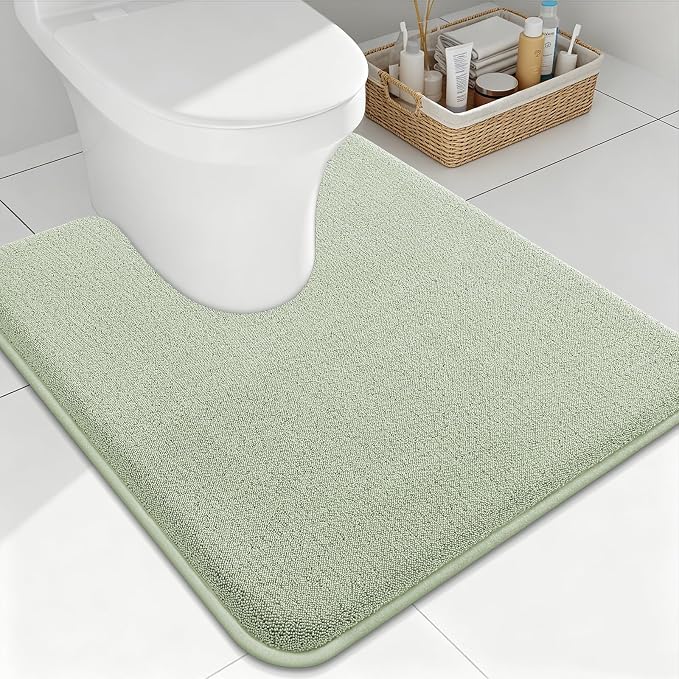 Smiry Memory Foam Toilet Rugs U Shaped 24x20, Extra Soft Bath Mat | Sage Green Quick Dry, Machine Washable Bath Mats for Bathroom, Shower, Tub and Home Decor Accessories