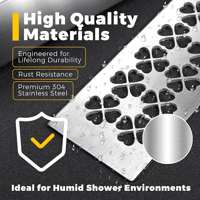 Shower Niche Shelf - 304 Stainless Steel Brushed Silver Bathroom Shelf with Lucky Clover Pattern Design, Fits 5/32" Grout Lines (11.81" L x 3.44" W)