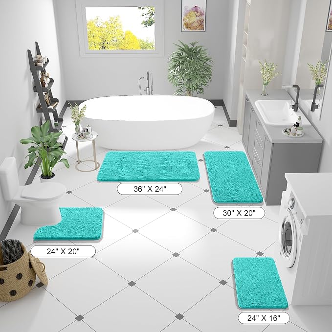 OLANLY Bathroom Runner Rugs 44x24, Extra Soft Absorbent Chenille Bath Rugs | Teal, Quick-Drying Rubber Backing, Machine Washable Long Bath Mat for Bathroom Floor, Tub and Shower, Home Decor Accessories