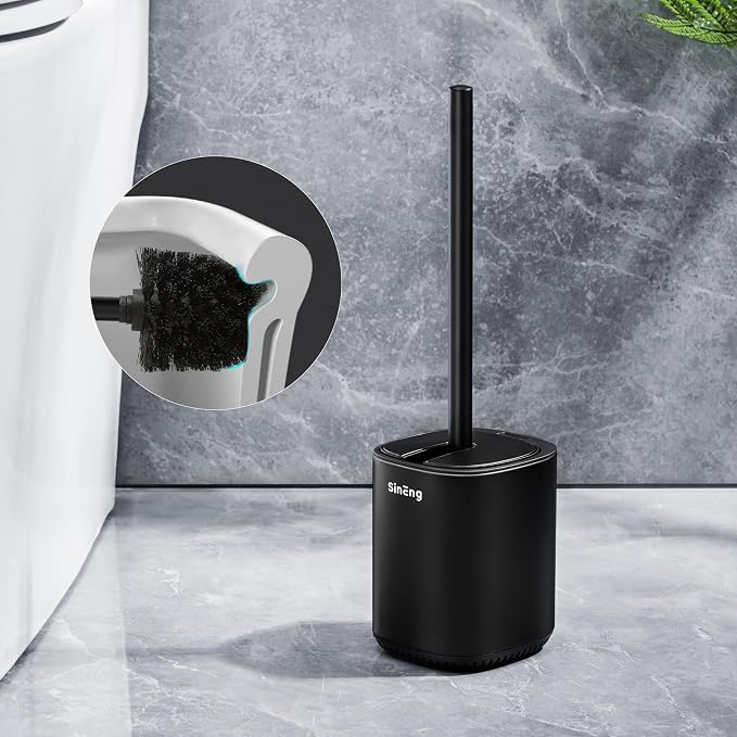 Toilet Brush and Holder Set Toilet Bowl Brush Stainless Steel Automatic Open lid Toilet Bowl Cleaner Brush with Durable Bristle Head Toilet Cleaning Brush for Bathroom