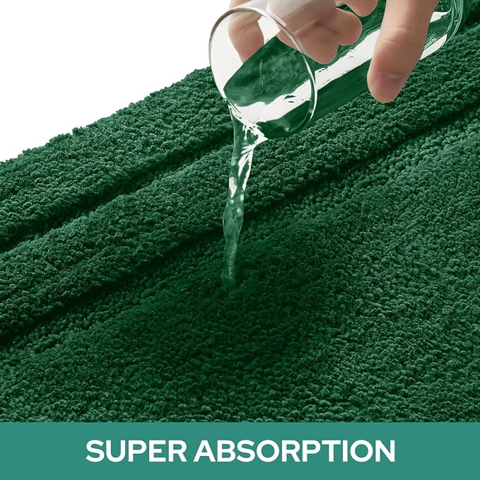HOMEIDEAS Dark Green Bathroom Rugs Set of 3, Non Slip Bath Mats | Super Absorbent, Plush Microfiber, Machine Washable, Stain Resistant, Easy Care, Perfect for Modern Bathroom Decor
