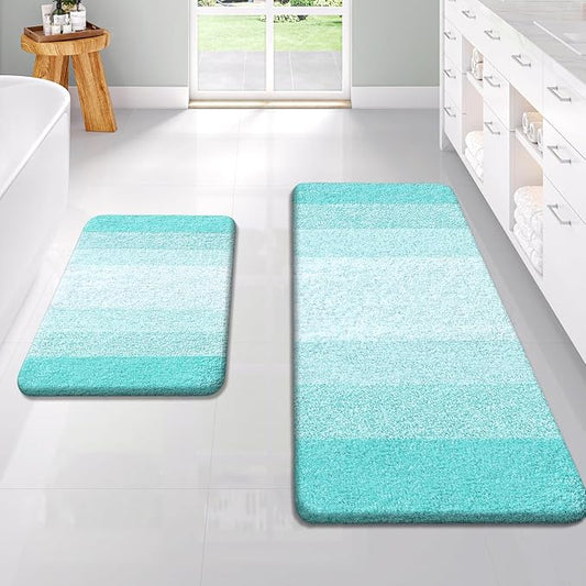 OLANLY Micorfiber Bathroom Rug Set 2 Piece, 47"x20"+24"x16" | Teal, Soft Absorbent Bath Rug Set, Non-Slip, Machine Wash Dry, Plush Shaggy Bath Mats for Bathroom
