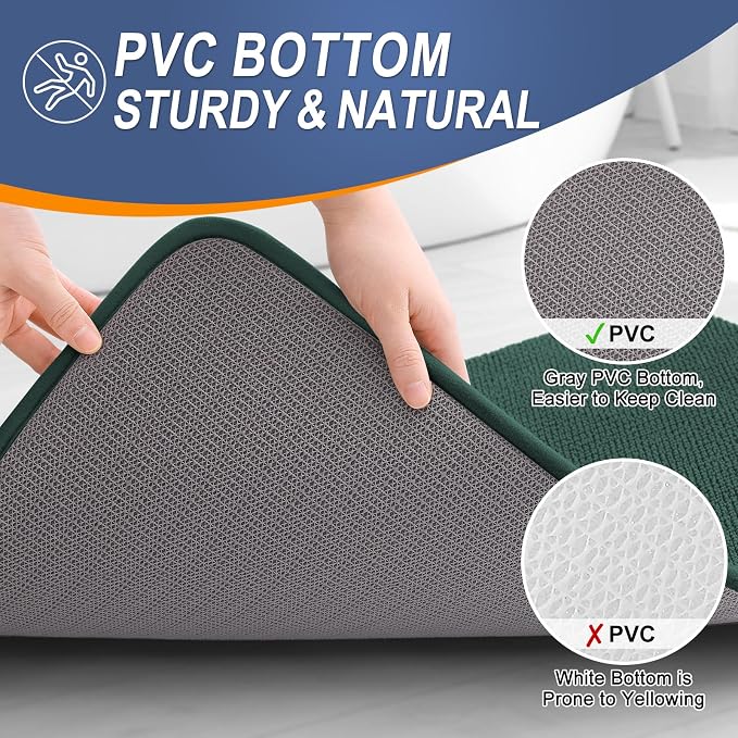 OLANLY Memory Foam Bathroom Runner Rugs 47x24, Long Mats, Blackish Green | Soft Quick Dry Bath Rugs, Non-Slip, Absorbent Machine Washable Mat for Bathroom Floor, Tub and Shower, Home Decor Accessories