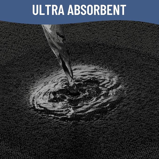 Smiry Memory Foam Bath Mat 44x32, Extra Soft Absorbent Bathroom Rugs | Black Quick Dry, Machine Washable Bath Mats for Bathroom, Shower, Tub and Home Decor Accessories