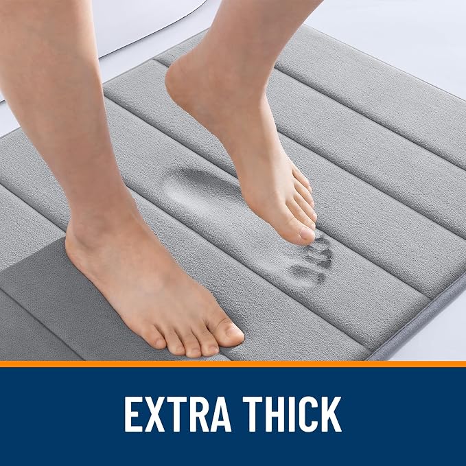 OLANLY Memory Foam Large Bath Mat 40x32, Super Soft Absorbent Bathroom Rugs | Grey, Quick Dry Bath Rug, Machine Washable Shower Floor Mats, Bathmat Carpet for Bathroom Floor, Tub and Shower