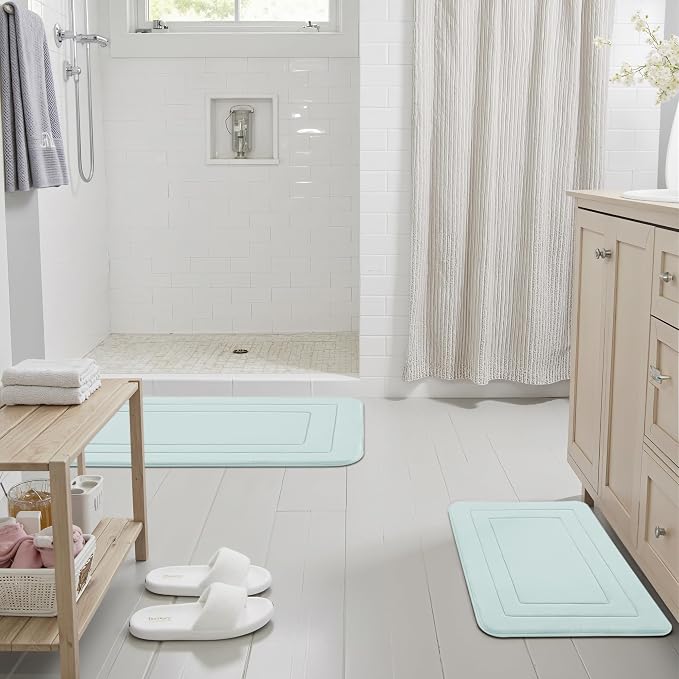 Cupic Cupid Memory Foam Bath Mat 24"×36", Non Slip Bathroom Rugs, Baby Blue | Soft Touch, Cushioned Comfort, Non Slip Bathroom Mat, Super Absorbent & Quick Dry, Machine Washable for Shower, Tub & Vanity
