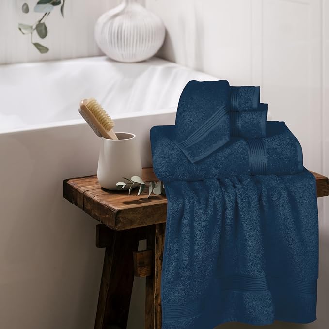 Ultra Soft 6 Pack Cotton Towel Set, Contains 2 Bath Towels 28x55 inch, 2 Hand Towels 16x24 inch & 2 Wash Coths 12x12 inch, Ideal Everyday use, Compact & Lightweight - Mineral Blue