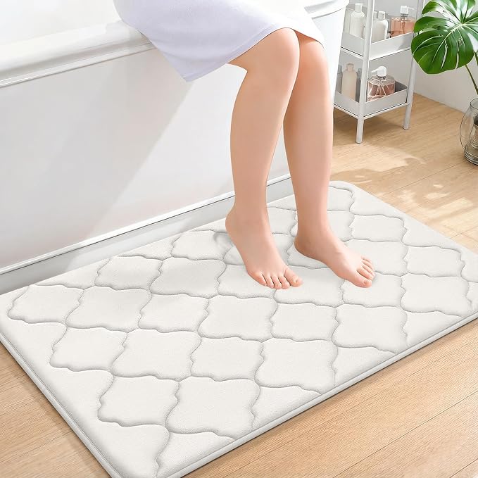 OLANLY Memory Foam Bath Mat Rug 36x24, Ultra Soft Bathroom Rugs, Cream | Thick Absorbent Carpet, Non-Slip Backing, Machine Washable, for Bathroom Floor, Tub, Shower and Home Decor Accessories