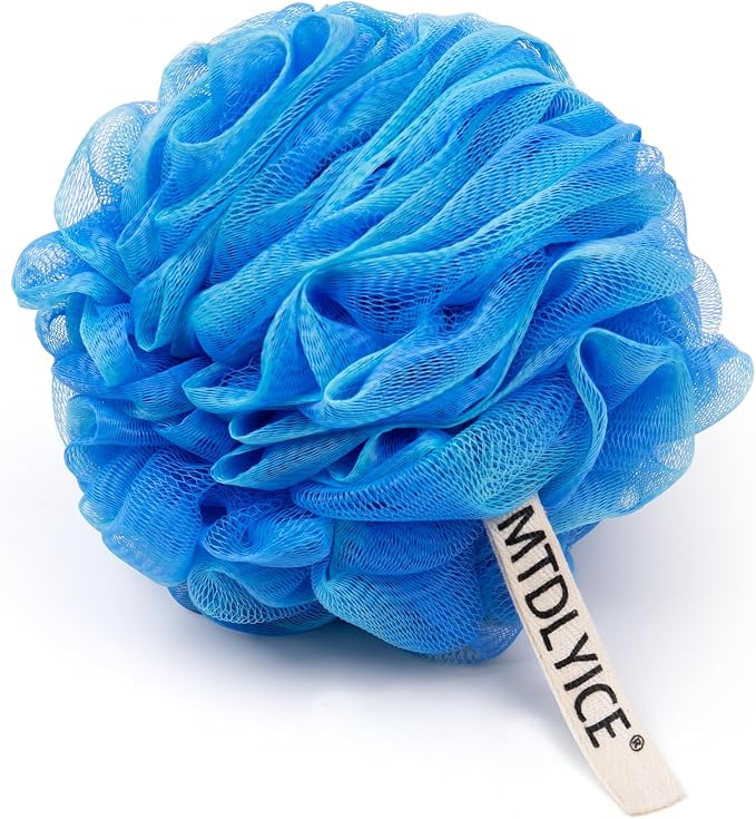 MTDLYICE Loofah Sponge, XXL Large Loofah 100g 4 Pack, Bath Sponge Soft Mesh Shower Loofah for Men, Body Scrub, Shower Pouf Bath Accessories, for Body Wash, Soap (Blue)