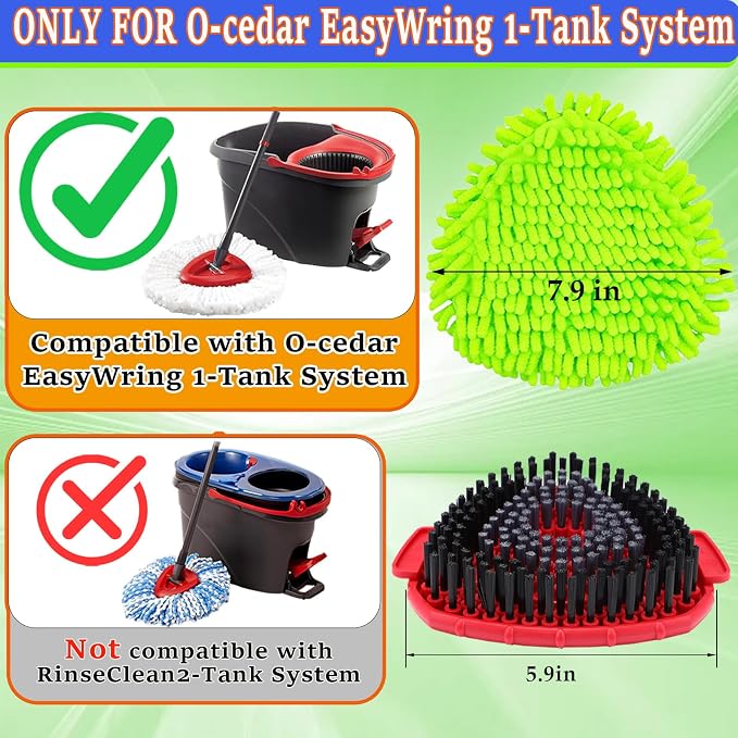 Mop Scrub Brush Replacement Head for Ocedar Easywring 1 Tank System, 2 Shower Floor Scrubber Hard Bristle Cleaning Brush, 1 Microfiber Chenille Pad Head for O Cedar Spin Mop