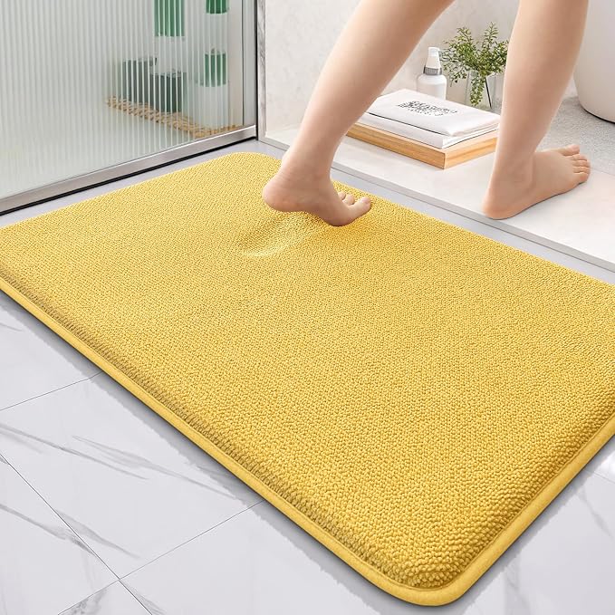 OLANLY Thick Memory Foam Bathroom Rugs 36x24, Absorbent Bath Mat, Yellow | Soft Quick Dry Bath Rugs, Non-Slip, Machine Washable Carpet for Bathroom Floor, Tub and Shower, Home Decor Accessories