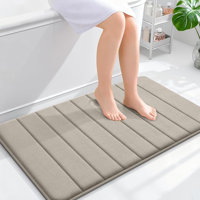 OLANLY Memory Foam Bath Mat 35x24, Super Soft and Absorbent Bathroom Rugs | Warm Taupe, Quick Dry Bath Rug, Machine Washable Shower Floor Mats, Bathmat Carpet for Bathroom Floor, Tub and Shower