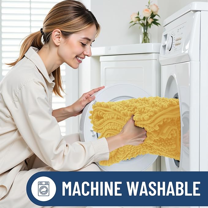 Smiry Bathroom Rugs 48X32, Extra Soft Rubber Backing Chenille Bath Mats | Yellow Machine Washable Non Slip Quick Dry Bath Mats for Bathroom Floor, Tub, Shower, Home Decor Accessories
