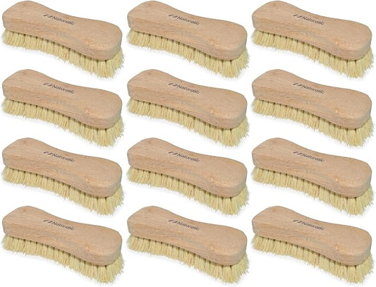 All-Natural Wooden Scrub Brush Set – 12 Pack | Tampico Bristle Scrub Brushes for Cleaning | Soft Floor Scrubber for Tile, Grout, Bathroom, Kitchen & Delicate Surfaces | Commercial Cleaning Supply
