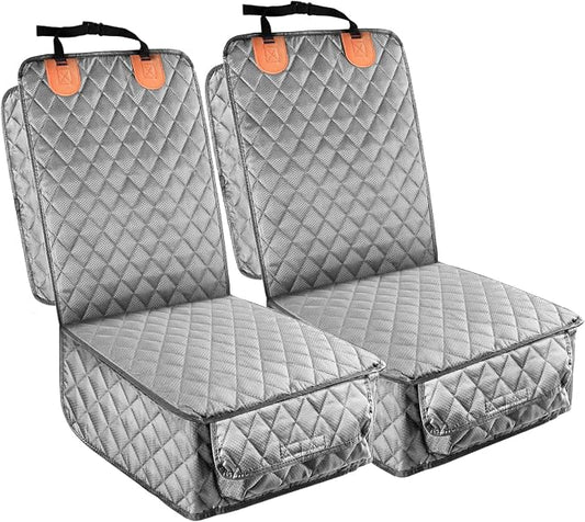 2 Pack Pet Car Seat Cover for Front Seat, Captain Chair Seat Cover | Waterproof Pet Seat Protector, Full Protection with Side Flaps, Non-Slip, Large Front Storage Pocket, Fits Cars/Trucks/SUVs