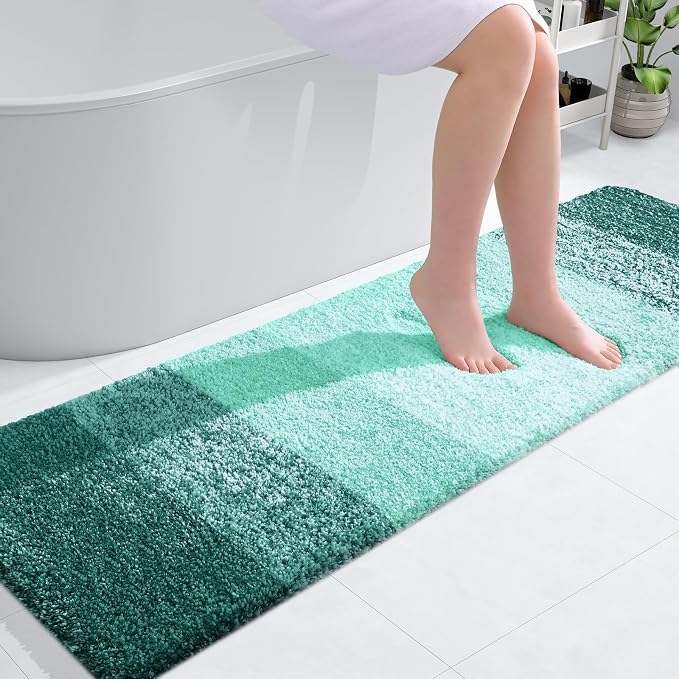 OLANLY Bathroom Runner Rug 59x17, Extra Soft Absorbent Microfiber Bath Rugs | Blackish Green, Non-Slip Quick-Drying Rubber Backing, Washable Long Bath Mat for Floor, Tub and Shower, Home Decor