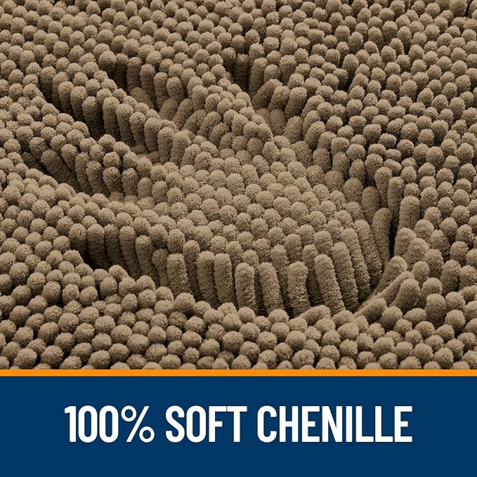 OLANLY Chenille Bathroom Rugs Mats Sets 2 Piece, 36"x24"+24"x20", Tan | Soft Absorbent Bath Mat and U-Shaped Contour Toilet Rug Set, Quick Dry, Machine Washable Bath Carpet, Home Decor Accessories