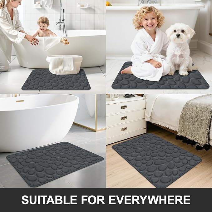 Stone Bath Mats, Non-Slip Memory Foam Bath Rugs, 20x32 Darkgray | TPR Rubber Backing,Ultra Soft,Highly Absorbent,Machine Washable,Quick Dry for Tub and Shower, Home Decor Accessories