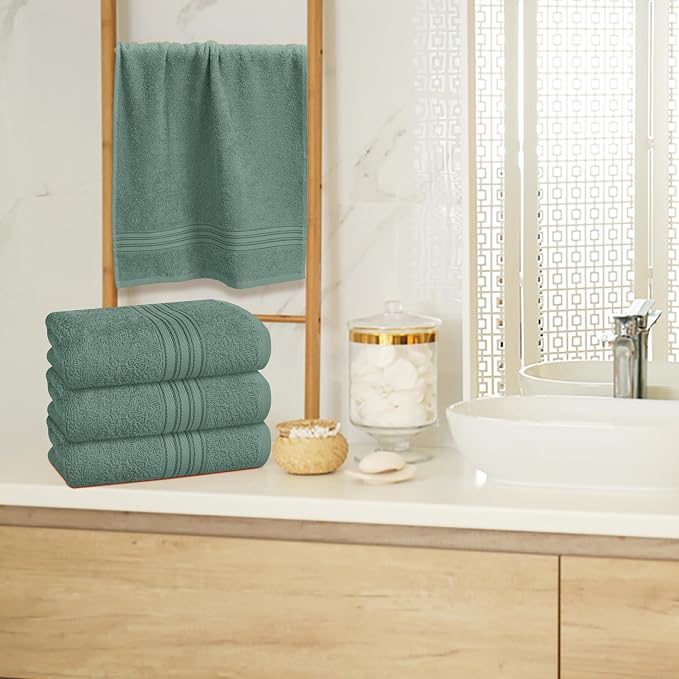 BOUTIQUO Ultra Soft Cotton 6 -Piece Hand Towel Set 16x24 Inch, Ideal for use in Bathroom, Kitchen, Gym, Spa & General Cleaning, Compact & Lightweight Multi Purpose Hand Towels - Jade