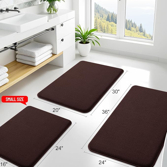 Smiry Memory Foam Bath Mat 44x32, Extra Soft Absorbent Bathroom Rugs | Brown Quick Dry, Machine Washable Bath Mats for Bathroom, Shower, Tub and Home Decor Accessories