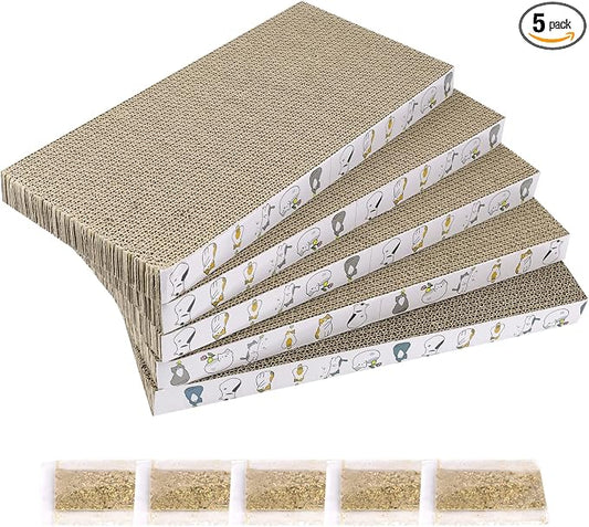 PatiencET Cardboard Cat Scratcher 5 Pack, Cat Scratching Board with Catnips | Flat Double-Sided Cat Scratch Pad for indoor Small Medium Cats Kittens
