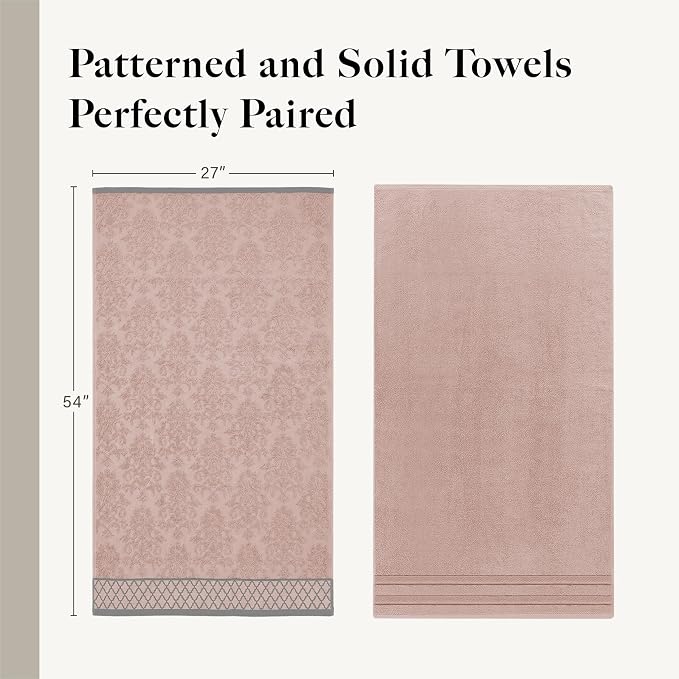 Modern Threads 6 Piece Cotton Bath Towel Set – Ultra Soft 550 GSM Towels – Bathroom Set with Hand Towels and Washcloths – Diamond Border (Blush)