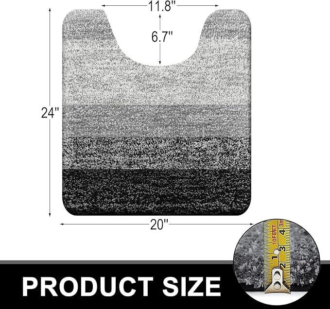 OLANLY Microfiber Bathroom Rugs Sets 3 Piece, 47"x20"+24"x16"+24"x20" | Black, Soft Absorbent Bath Mats and U-Shaped Contour Toilet Rug, Plush Shaggy Bath Mat Set for Bathroom