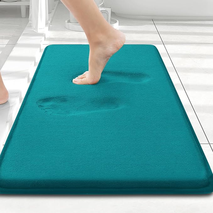 Smiry Memory Foam Bath Mat 24x16, Extra Soft and Absorbent Bathroom Rugs | Teal, Quick Dry Machine Washable Non-Slip Bath Mat for Bathroom Floor, Shower and Tub