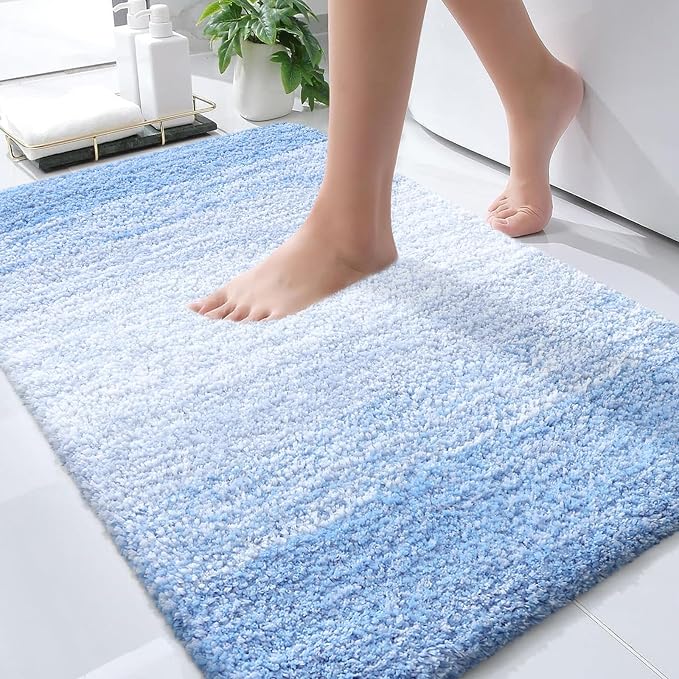 OLANLY Bathroom Rugs Mat 34x21, Extra Soft Absorbent Microfiber Bath Rugs | Light Blue, Non-Slip Quick-Drying Rubber Backing, Washable Plush Bath Mat for Floor, Tub and Shower, Home Decor Accessories