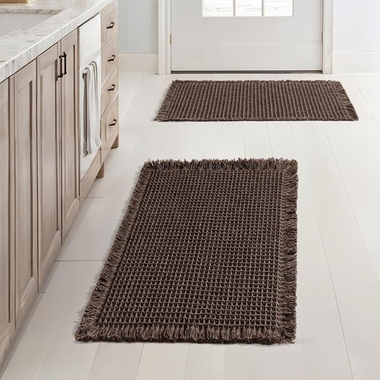 MIULEE Set of 2 Waffle Bathroom Rugs Boho Bath Mat Chocolate 17x24 Inch | Non Slip, Super Absorbent, Washable, Ultra Soft, Rubber Backed, Small Bath Rugs for Bathroom Floor Tub Shower