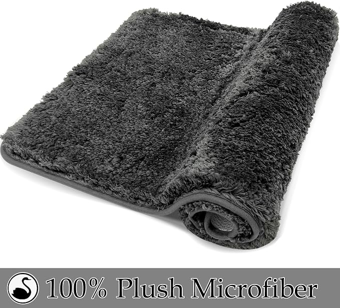 Bathroom Rugs Sets 3 Piece Extra Soft and Absorbent Microfiber Bath Rugs, Plush Shaggy Luxury Mat with Rubber Backing, Machine Wash Dry, Bath Mats for Bathroom Floor, Tub and Shower, Deep Grey