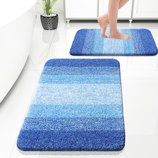 OLANLY Micorfiber Bathroom Rug Set 2 Piece, 30"x20"+24"x16" | Light Royal Blue, Soft Absorbent Bath Rug Set, Non-Slip, Machine Wash Dry, Plush Shaggy Bath Mats for Bathroom
