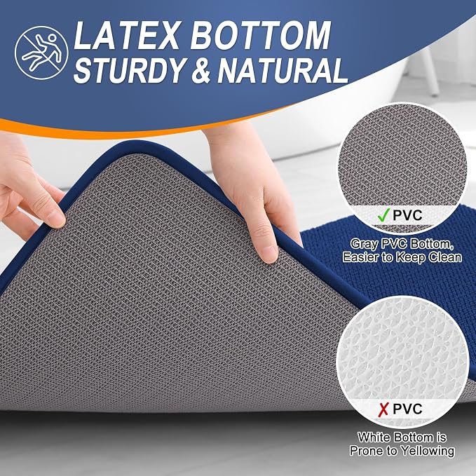 OLANLY Thick Memory Foam Bathroom Rugs 36x24, Soft Absorbent Bath Mat, Navy | Quick Dry Bath Rugs, Non-Slip Carpet, Machine Washable Mats for Bathroom Floor, Tub and Shower, Home Decor Accessories