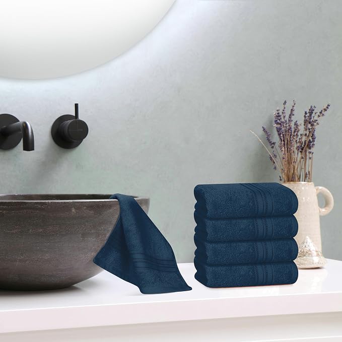 BOUTIQUO Ultra Soft Cotton Washcloths, Contains 12 Piece Face Cloths 12x12 inch, Ideal for Everyday use Face Towels, Compact & Lightweight Multi Purpose Washcloths - Mineral Blue