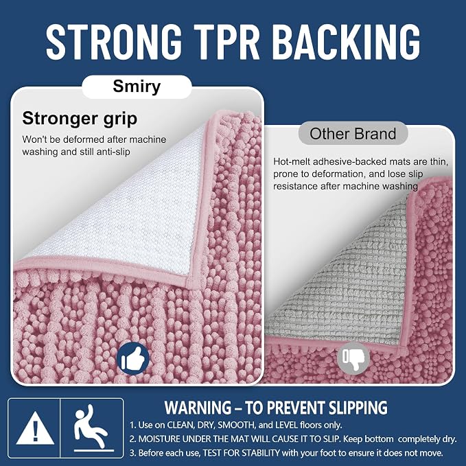 Smiry Bathroom Rugs 59X24, Extra Soft Rubber Backing Chenille Bath Mats | Dusty Rose Machine Washable Non Slip Quick Dry Bath Mats for Bathroom Floor, Tub, Shower, Home Decor Accessories