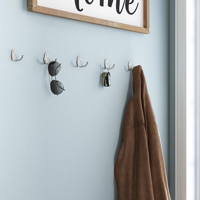 Franklin Brass Double Wall Hooks 2-Prong Coat/Hat Matte Nickel Hooks for Hanging Wall Mount Hanger Clothes, Purse, Bag, Towel Organization Decorative-Wall_Hooks FBDPRH5-MN-C (Pack of 50)