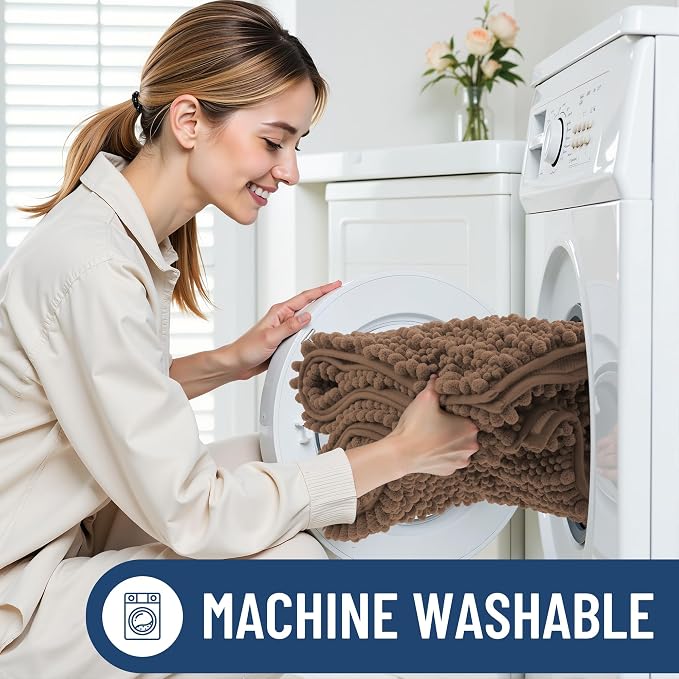 Smiry Bathroom Rugs 30X20, Extra Soft Rubber Backing Chenille Bath Mats | Mocha Machine Washable Non Slip Quick Dry Bath Mats for Bathroom Floor, Tub, Shower, Home Decor Accessories