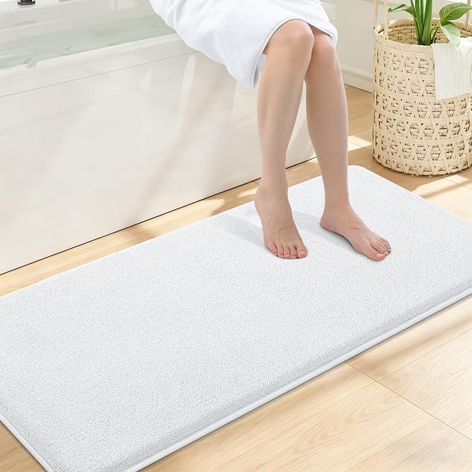 Smiry Memory Foam Bath Mat 47x20, Extra Soft Absorbent Bathroom Rugs | White Quick Dry, Machine Washable Bath Mats for Bathroom, Shower, Tub and Home Decor Accessories