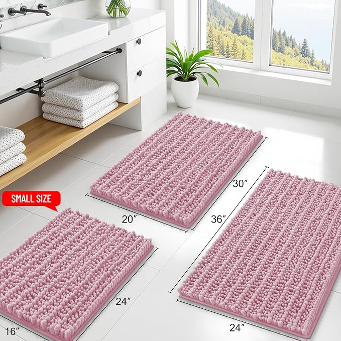 Smiry Bathroom Rugs 44X24, Extra Soft Rubber Backing Chenille Bath Mats | Dusty Rose Machine Washable Non Slip Quick Dry Bath Mats for Bathroom Floor, Tub, Shower, Home Decor Accessories