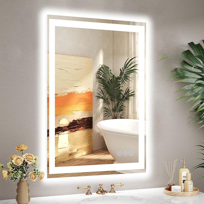 30x36 LED Bathroom Mirror, 6000LM, Separate Front and Back Lights | Shatter-Resistant Tempered Glass,Auto-Off Defogger,3 Color Modes,Smooth Dimming,Smart Memory Setting