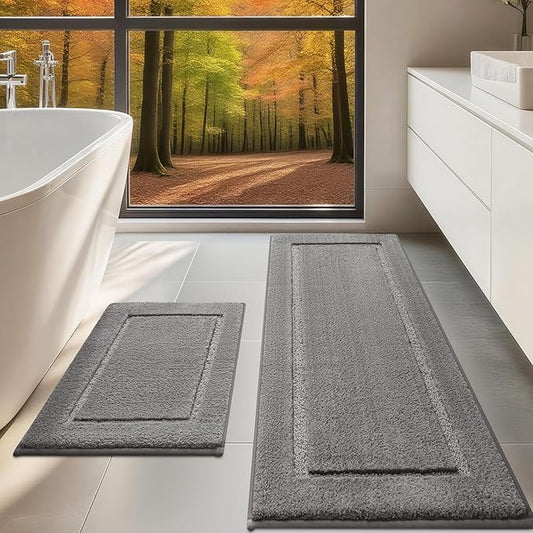 Bathroom Rugs Sets 2 Pieces, Ultra Soft Thick Plush Fluffy Microfiber Absorbent Bath Mat, Non-Slip Backing, Machine Washable Rug for Bathroom, Tub and Shower (24"x17" + 48"x20", Charcoal Gray)