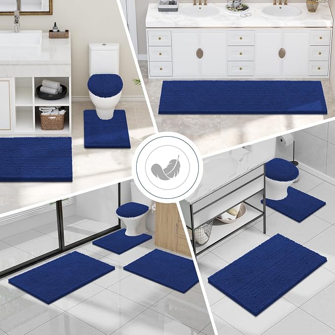 Smiry Chenille Bathroom Rugs Sets 2 Piece (30x20+24x16, Royal Blue) | Soft Absorbent Machine Washable Non Slip Shaggy Bath Rug Set for Tub, Shower, and Floor, Home Decor