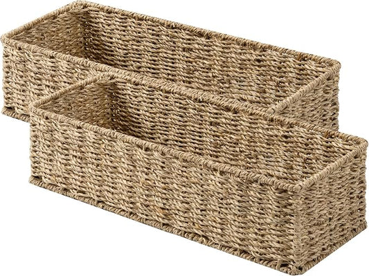 StorageWorks Toilet Tank Basket for Bathroom, Seagrass Storage Baskets for Toilet Tank Top, 2-Pack