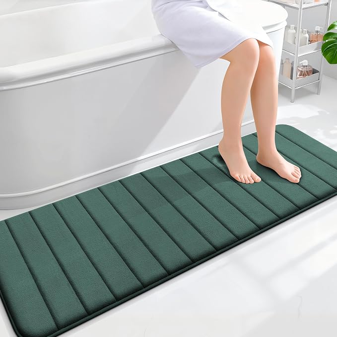 OLANLY Memory Foam Long Bathroom Rugs Runner 59x20, Super Soft Absorbent | Blackish Green, Quick Dry Bath Mat, Machine Washable Shower Floor Rugs, Bathmat Carpet for Bathroom Floor, Tub and Shower