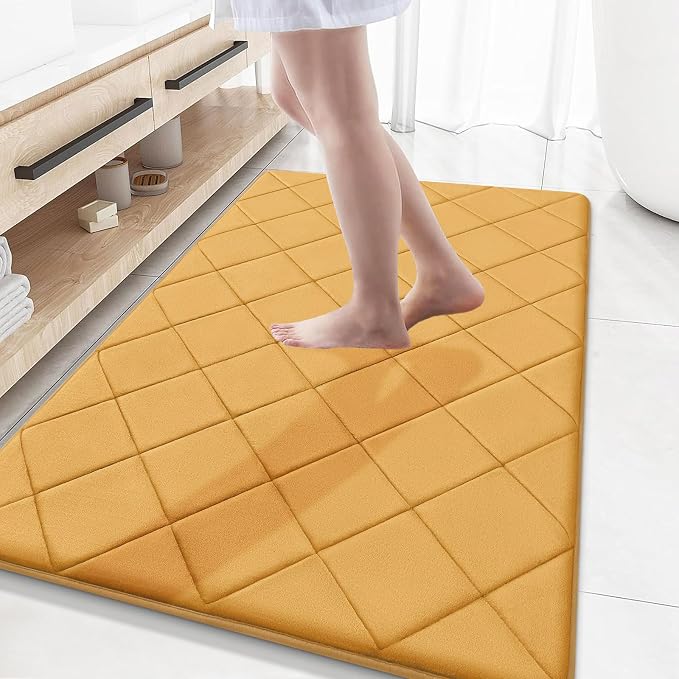 OLANLY Memory Foam Bath Mat 59x34, Ultra Soft and Absorbent Bathroom Rugs | Yellow, Quick Dry, Machine Washable Shower Bath Rugs, Comfortable Bath Carpet for Bathroom Floor, Tub and Shower