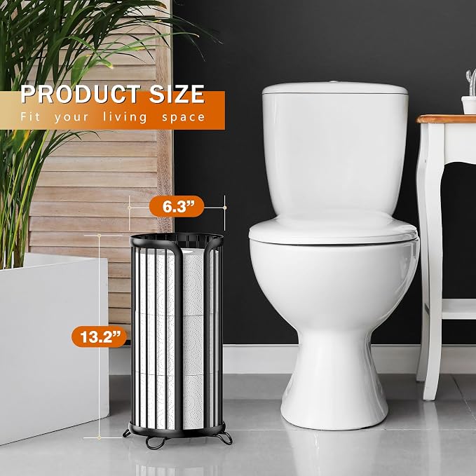 Toilet Paper Holder Stand, Freestanding Toilet Paper Storage,2 Pack,Black | Waterproof Raised Feet,Rustproof,Fit 3 Mega Rolls,No Drilling No Assemble,Minimalistic Storage,Space-saving Renter Friendly