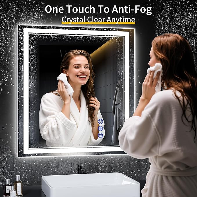 32"x30" LED Bathroom Mirror with Lights,Anti-Fog,3 Color Modes
