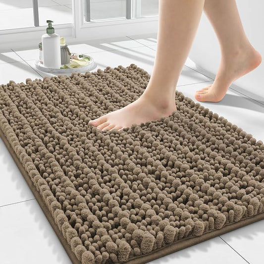 Smiry Bathroom Rugs 24X16, Extra Soft Rubber Backing Chenille Bath Mats | Camel Machine Washable Non Slip Quick Dry Bath Mats for Bathroom Floor, Tub, Shower, Home Decor Accessories