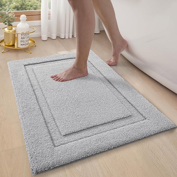LUMI Ultra Soft Bathroom Rugs, Non Slip Bath Mat 20x32, Grey | Machine Washable with Rubber Backing, Quick Dry, Premium Microfiber Carpet for Shower Floor